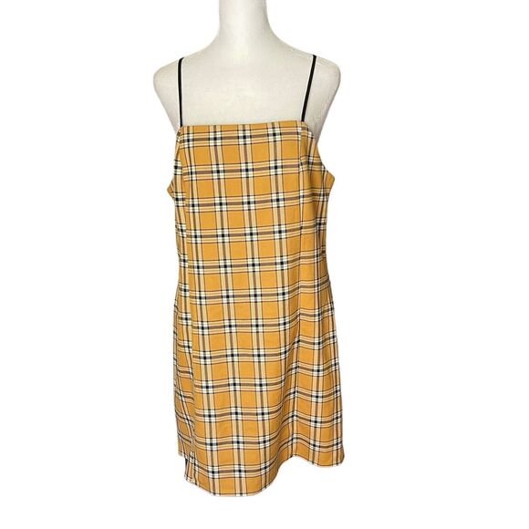 Urban Outfitters Large Plaid Mini Dress Spaghetti Strap Yellow Y2K Short - Picture 1 of 7